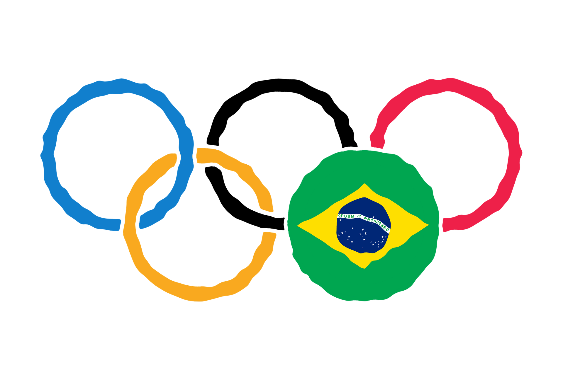 Olympische Ring mit Brasilianischer Flagge