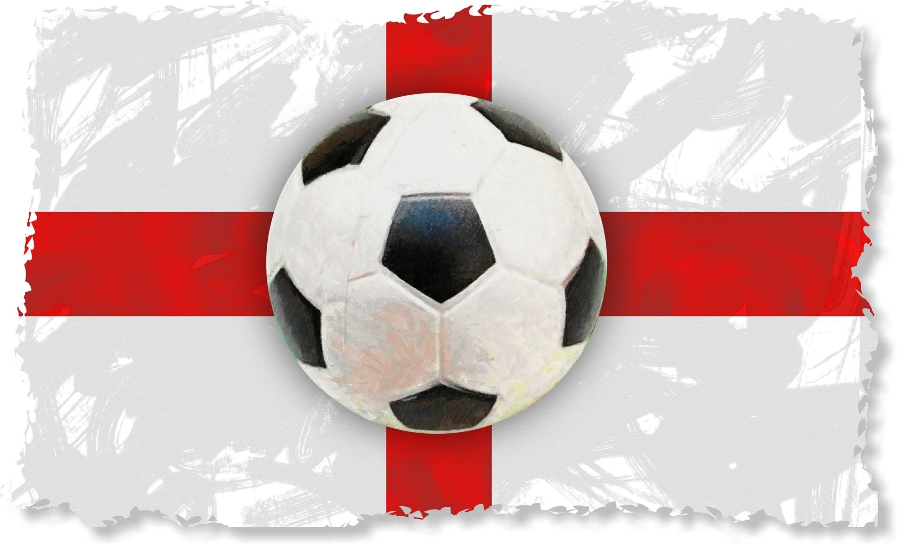 Die Flagge der Engländer mit einem Fußball in der Mitte des Bildes. Fotorechte: Prawny